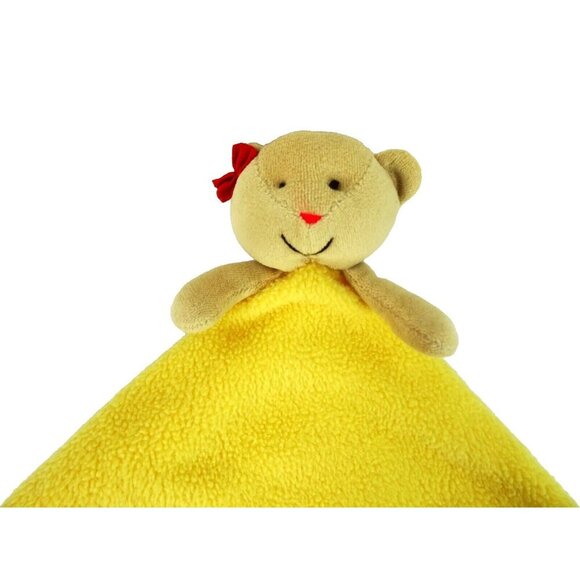 Vintage Lovey Baby Blanket with Plush Bear Head Yellow Fleece - Picture 2 of 12